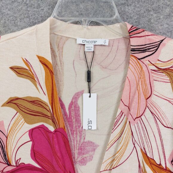 Chicos Floral Cardigan Size 0 Small Multicolor Lightweight Swearter Office Cozy - Picture 3 of 10